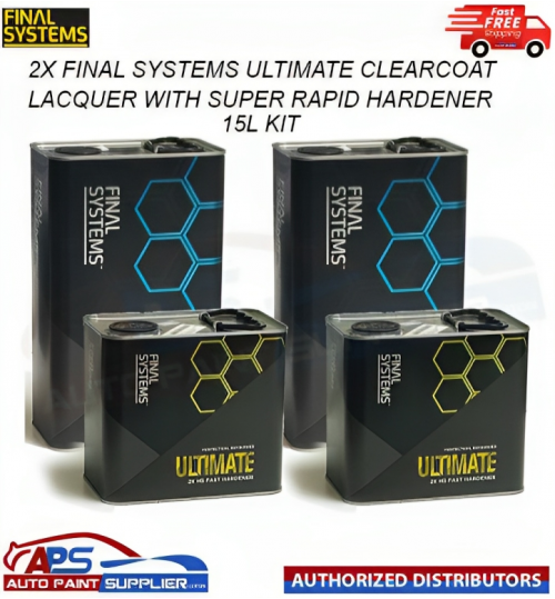 2X FINAL SYSTEMS ULTIMATE CLEARCOAT LACQUER WITH SUPER RAPID HARDENER - 15L KIT